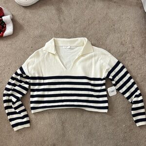 Altar'd State Navy and Cream Striped V-Neck Sweater
